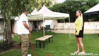 Freaky cougar fucks her garden bro