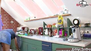 Short-haired German housewife wants kitchen sex