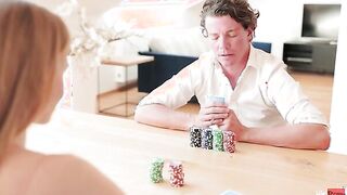 For their date night this month, Ivi Rein and Ricky Rascal have decided to go for a poker tournament. They dole out chips and Ivi deals. She lures Ricky inside a false sense of having the better hand, earning all his chips.Getting up Ivi stands behind Ric