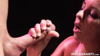 Euro bitch slurping penis