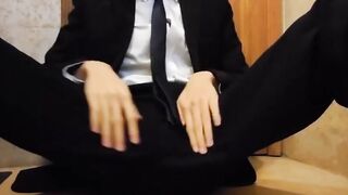 Bareback Student in the WC Takes a Cum Tribute Handjob