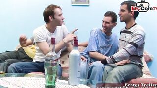 Homosexual foursome bareback with slender guys