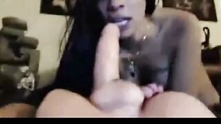 Black Girl Deepthroats Dildo on Webcam