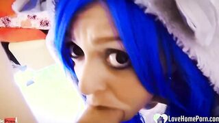 Hot with blue hair gets her bush banged!