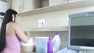 Sucking my stepmoms big tits while dad away