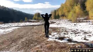 Сrazy Girl Takes off her Clothes in Cold