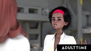 CUSTOMER SERVICE - Enormous Titted Futanari chick Fills Client's Vagina Wtih Cum While Coworker Watches!