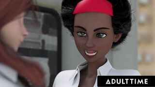 CUSTOMER SERVICE - Enormous Titted Futanari chick Fills Client's Vagina Wtih Cum While Coworker Watches!