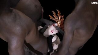 3D сексуальный танец занимается сексом втроем с двумя большими черными членами
