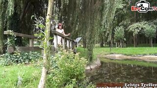 Thin sluts Tina sexy having three hole sex outdoors