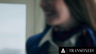 TRANSFIXED - Ladyboy Flight Attendant Zariah Aura Fucks babe Coworker Hazel Moore During Delayed Flight