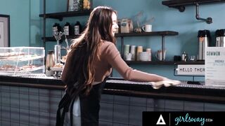 GIRLSWAY - Thin Dark Hair Passionately Fucks Her Barista Gf Hazel Moore While She's Working
