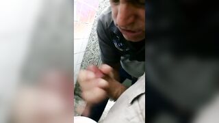 60-Year-Old Rustic Daddy Gives Me a Blowjob in a Public Bathroom
