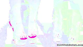 Lube slathered ladies share bodies