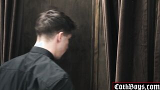 Twink sucks cock in confessional booth