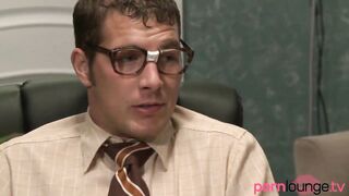 Blonde blows office nerds long penis