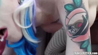 TRANSEROTICA Blonde Leya Falcon Uses Strap On With Beauty TS Autumn Rain