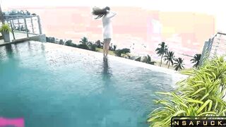 Accidentally Cum in her Pussy near the Rooftop Pool
