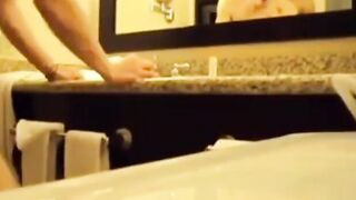 Interracial Couple's Bareback Bathroom Fuck