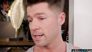 Threesome with hot sexy young studs on the couch