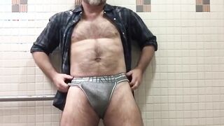 Hairy Daddy Strips and Jerks Off His Thick Shaft