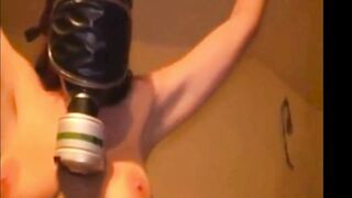 Submissive Chick With A Gas Mask And Sexy Stockings Whipped For A Punishment