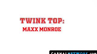 Blond twink Maxx Monroe enjoys sports massage turned bareback fuck