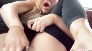 Gorgeous Blonde Babe Spreads Legs In A Car And Masturbates Solo