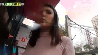 Naughty influencers spotted without panties and with their breasts out at the market!
