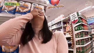 Naughty influencers spotted without panties and with their breasts out at the market!