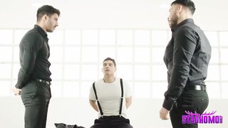 Bottom Bastian fucked by two hot hung studs