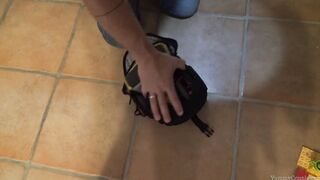 The electrician helps me finish getting off