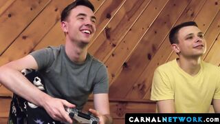 Austin Young got horny after seeing his cousin's bulging cock in a tight pair of brie