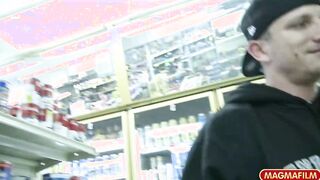 Slutty blondie having risky sex at the store