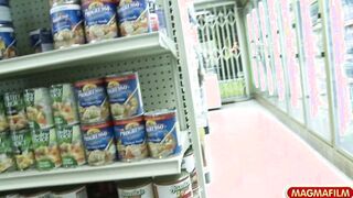 Slutty blondie having risky sex at the store