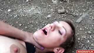 Bondage lesbians having pissing fun outside