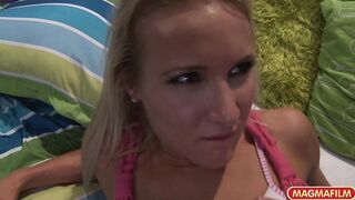 Tiny boobed blonde sexy gets cumshot on her cunt