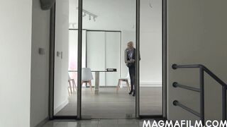 Big Boobed office hoe anally boned into a stuck elevator