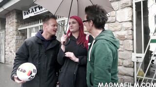 Red Haired amateur bimbo gets her first double penetration