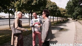 Cum kitten gets nailed by 2 turned on guys