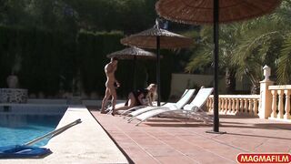 Trashy maid gets arse smashed by poolboy