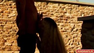 Blonde minx gets fuck outside