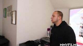 Inked bitch inside glasses fucks her neighbour