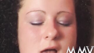 Dark Hair bitch taking 2 dicks and facial