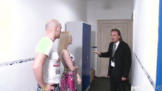 Perky blonde fucks during workhours