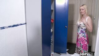 Perky blonde fucks during workhours