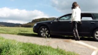 Old Smoking Crossdresser Jacks Off Outdoors