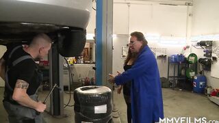 Inked sexy ride cocks into the garage