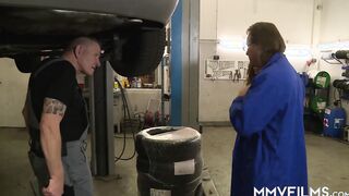 Inked sexy ride cocks into the garage