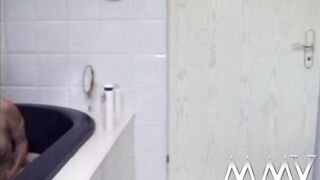Trashy blondie enjoying peeing